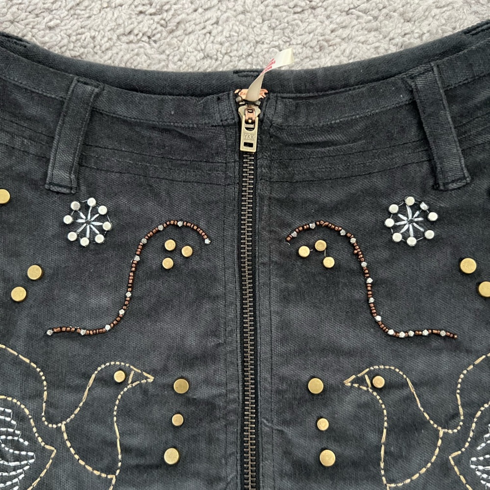 NWT Free People Quetzal Embroidered Black Velvet Skirt 6 - Picture 6 of 12